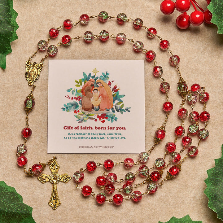 Weihnachtsgeschenk von Christianartworkshop: Weihnachtlicher Rosenkranz mit roten Perlen, goldenem Kruzifix und Madonnenmedaille - Ein Geschenk des Glaubens, das für dich geschaffen wurde - image 0