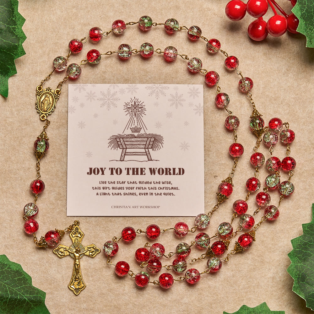 Weihnachtsgeschenk von Christianartworkshop: Weihnachtlicher Rosenkranz mit roten Perlen, goldenem Kruzifix und Madonnenmedaille - Freude der Welt - image 2