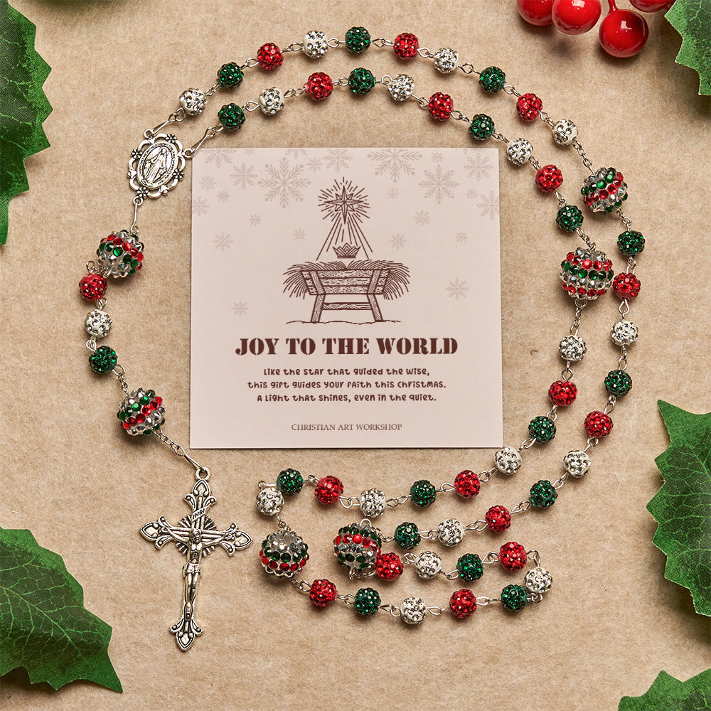 Weihnachtsgeschenk von Christianartworkshop: Kristallbesetzter dreifarbiger Rosenkranz mit Wundermedaille und funkelnder Glamourösem Design - Freude der Welt - image 2