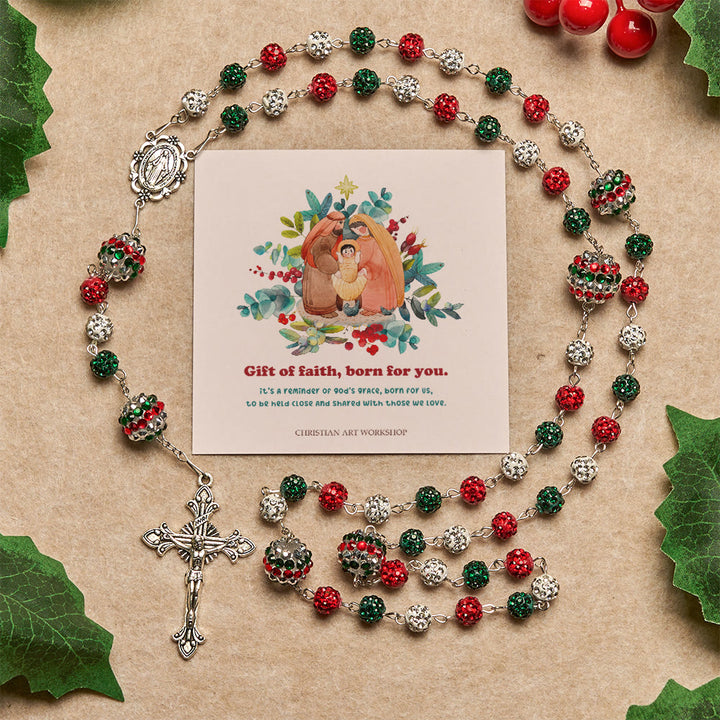 Weihnachtsgeschenk von Christianartworkshop: Kristallbesetzter dreifarbiger Rosenkranz mit Wundermedaille und funkelnder Glamourösem Design - Ein Geschenk des Glaubens, das für dich geschaffen wurde - image 3