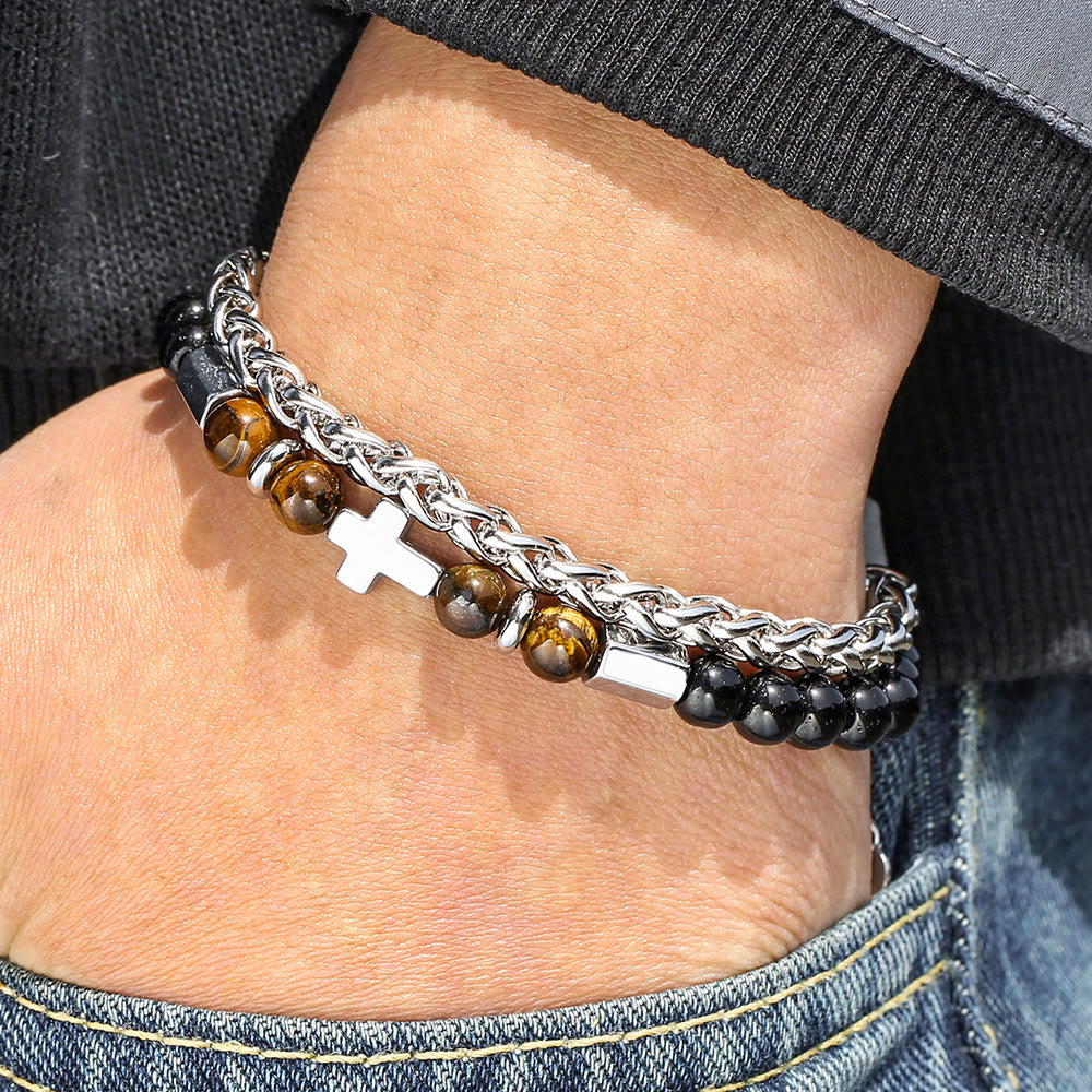 Christianartworkshop Tigerauge & Schwarzer Onyx Armband: Glaubensgeleitete Identität & Zeitlose Hingabe - image 1