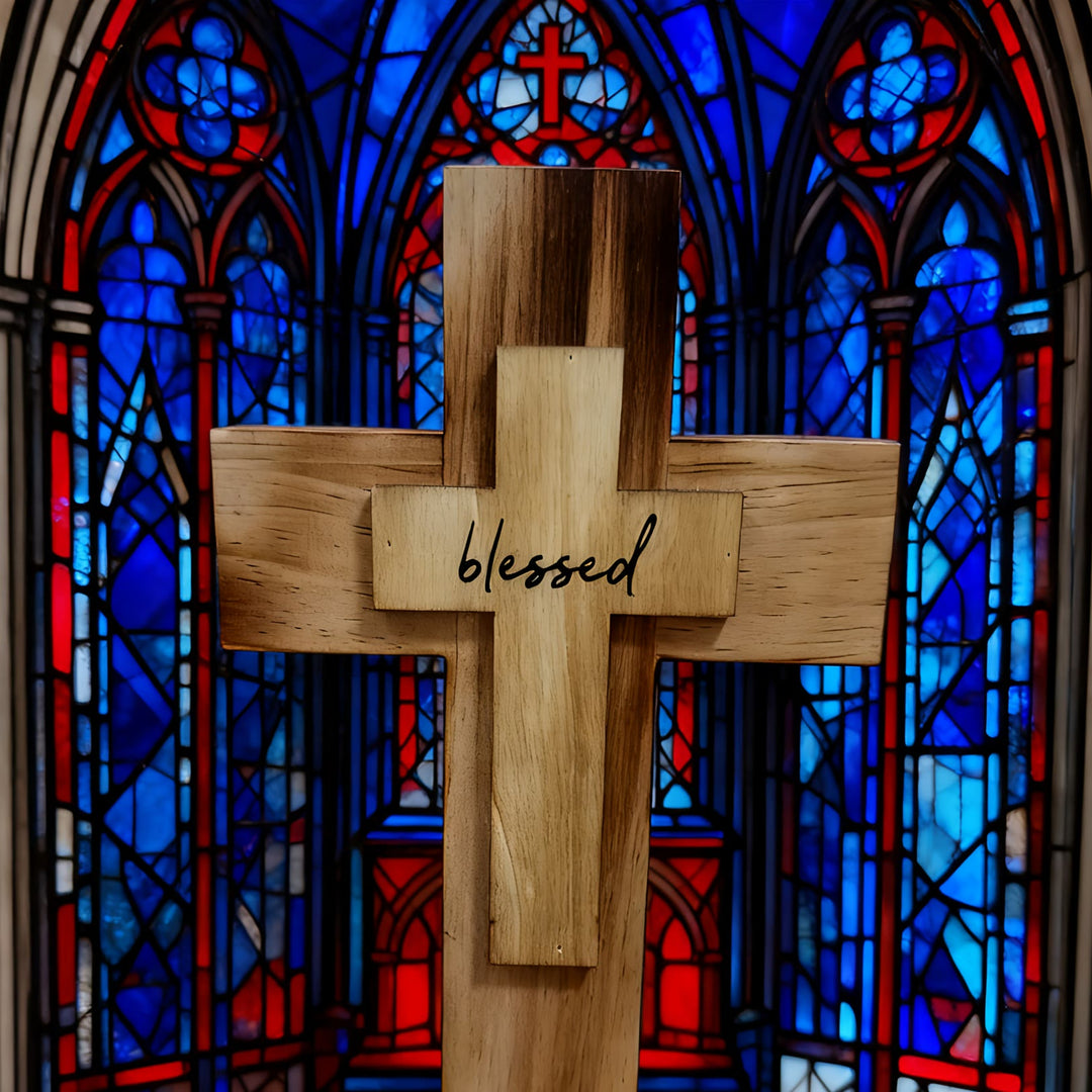 Christianartworkshop Mehrschichtiges Holzkreuz mit dem Schriftzug „Blessed“: Verkörpern Sie Glauben und göttliche Gnade in Ihrer Wohndekoration - image 2