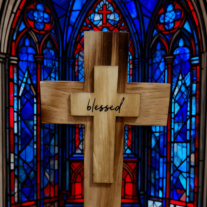 Christianartworkshop Mehrschichtiges Holzkreuz mit dem Schriftzug „Blessed“: Verkörpern Sie Glauben und göttliche Gnade in Ihrer Wohndekoration - image 2