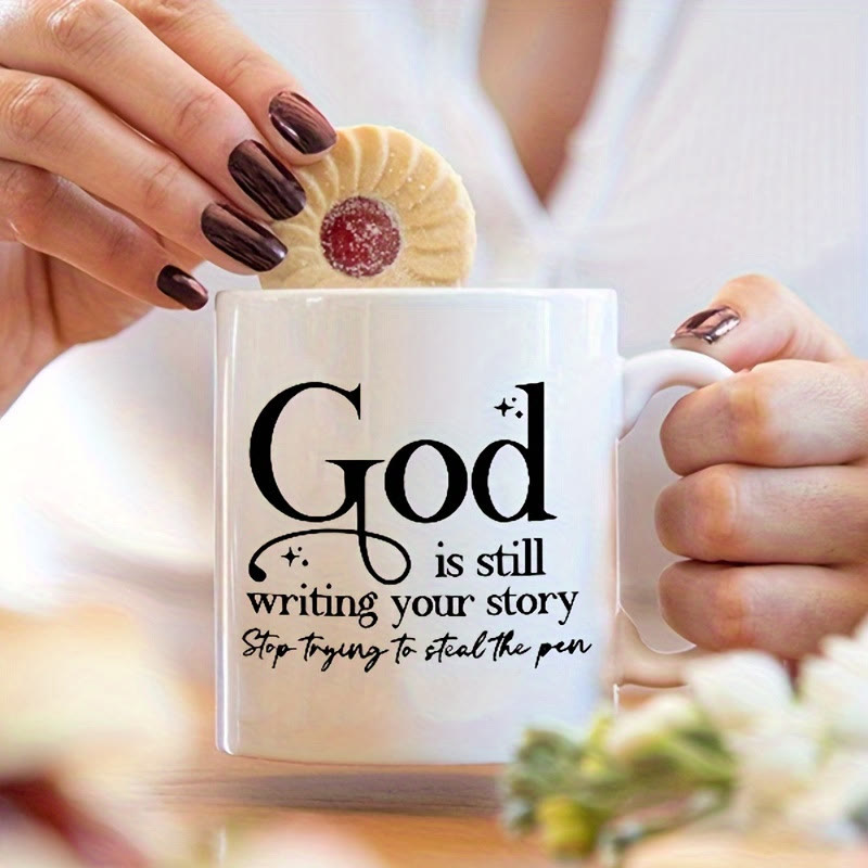 Christianartworkshop Spiritueller Lebensstil „Gott schreibt noch“-Tasse: Glaube und Alltag verbinden - 11-Unzen-Becher - image 0
