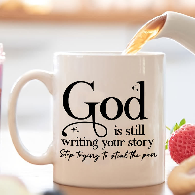 Christianartworkshop Spiritueller Lebensstil „Gott schreibt noch“-Tasse: Glaube und Alltag verbinden - image 1
