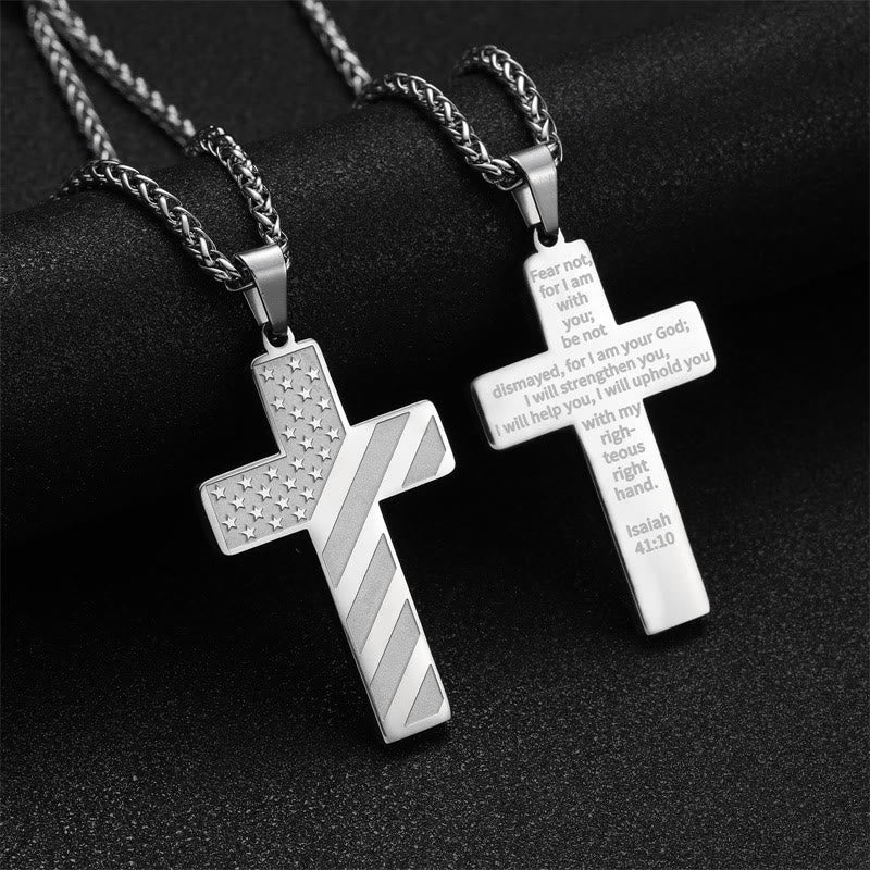 Dreifarbige Kreuzkette von Christianartworkshop mit amerikanischer Flagge und Bibelvers: Ein patriotischer Ausdruck - Silber - Jesaja 41:10 - image 19