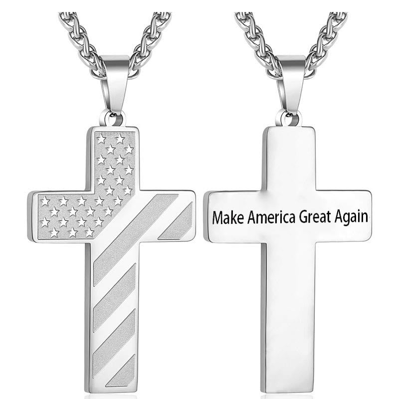 Dreifarbige Kreuzkette von Christianartworkshop mit amerikanischer Flagge und Bibelvers: Ein patriotischer Ausdruck - Silber - Macht Amerika wieder besser - image 26