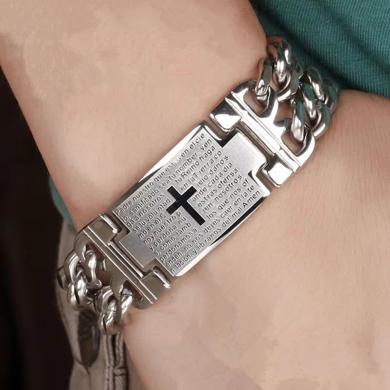 Christianartworkshop Kreuz- und Gebetsarmband: Heiliger Text und trendige Mode - Silber - image 0