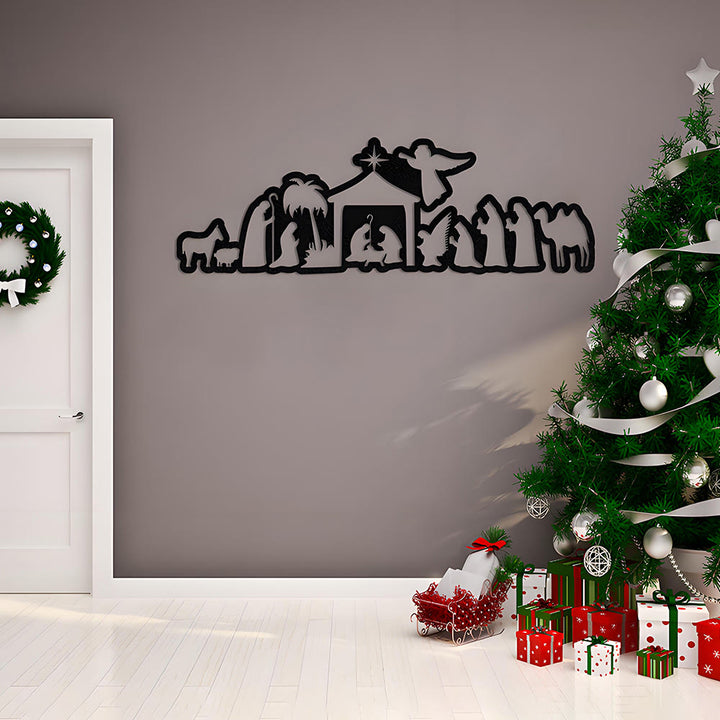 Christliche Wanddekoration aus Metall mit Krippenmotiv: Weihnachtlicher Glaube & Heilige Geschichten - Schwarz - 11,81''*3,7''/30*9,5cm - image 0