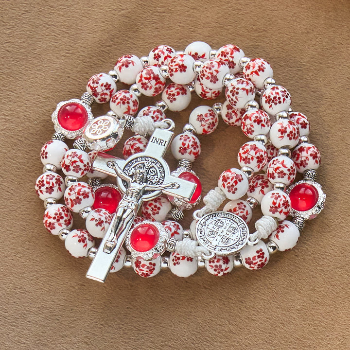 Christianartworkshop Rosenkranz aus floralem Porzellan und Katzenauge: Andacht im Detail und Gebetsverbindung - image 2