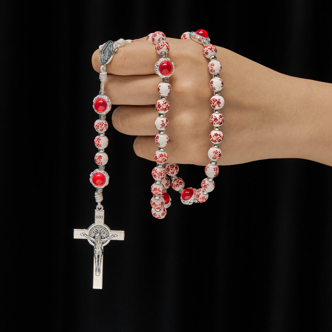 Christianartworkshop Rosenkranz aus floralem Porzellan und Katzenauge: Andacht im Detail und Gebetsverbindung - image 1
