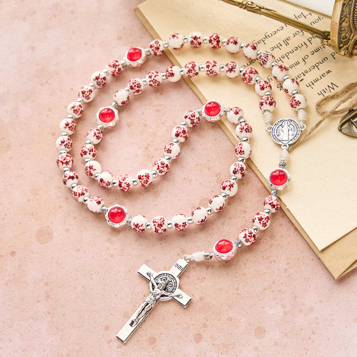 Christianartworkshop Rosenkranz aus floralem Porzellan und Katzenauge: Andacht im Detail und Gebetsverbindung - image 3