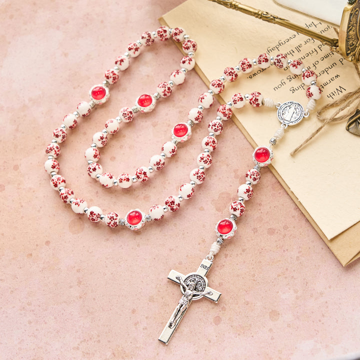 Christianartworkshop Rosenkranz aus floralem Porzellan und Katzenauge: Andacht im Detail und Gebetsverbindung - image 4