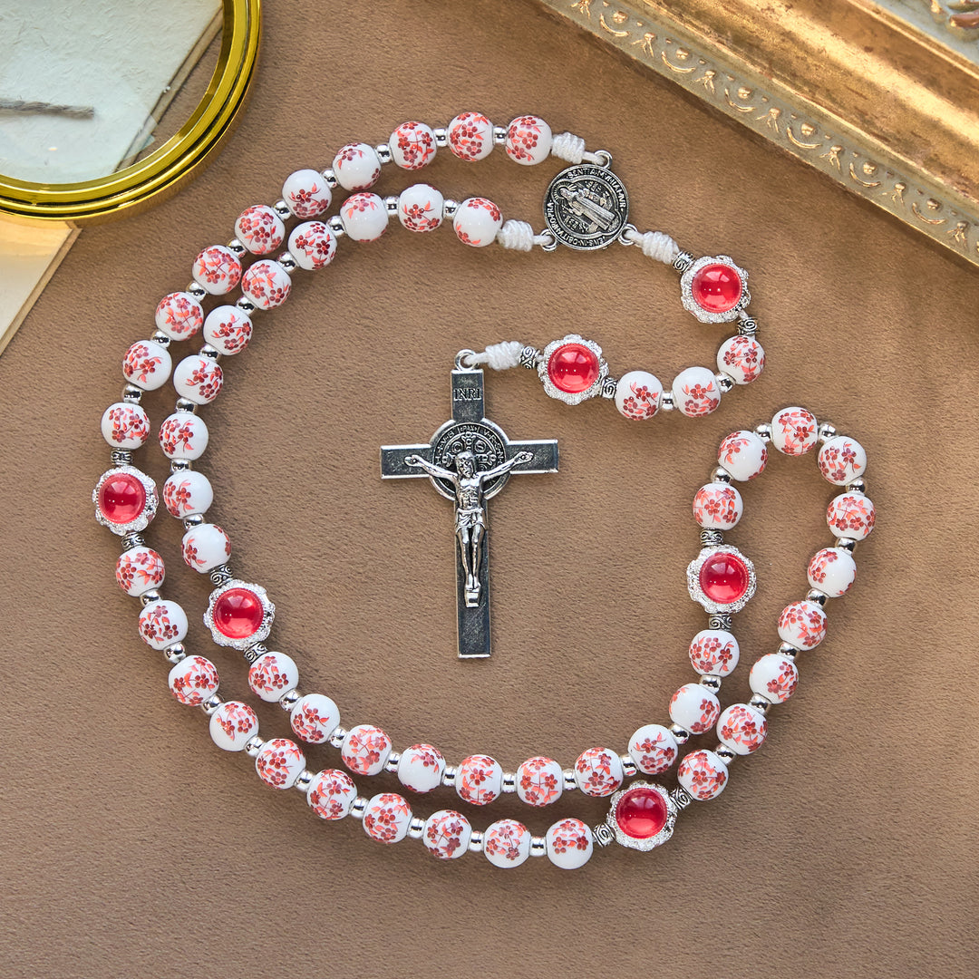 Christianartworkshop Rosenkranz aus floralem Porzellan und Katzenauge: Andacht im Detail und Gebetsverbindung - image 5