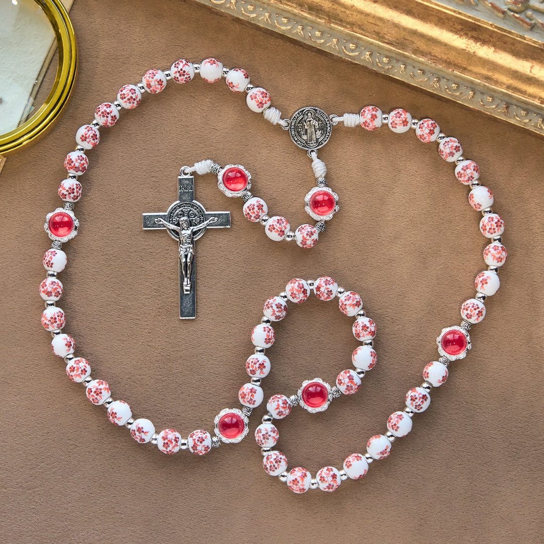Christianartworkshop Rosenkranz aus floralem Porzellan und Katzenauge: Andacht im Detail und Gebetsverbindung - image 6