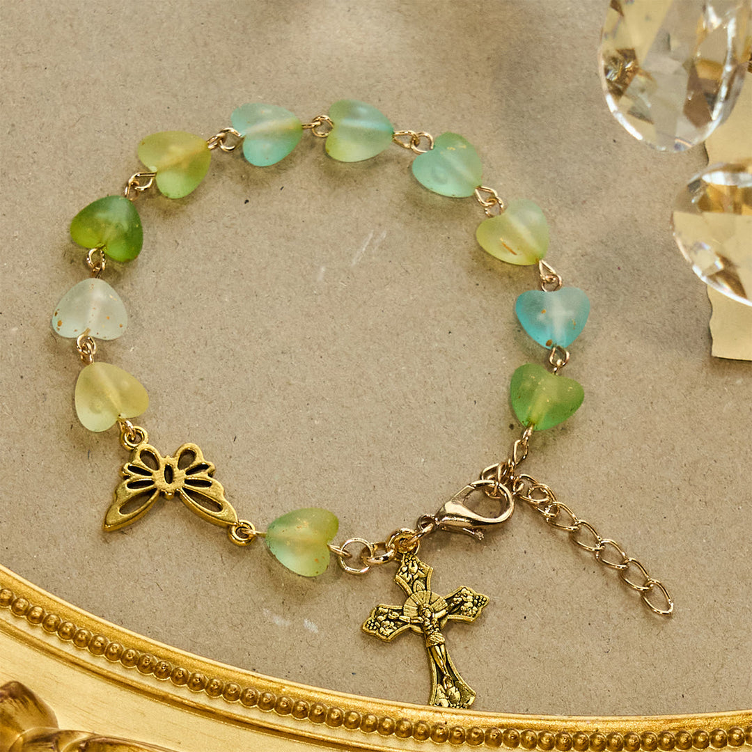 Christianartworkshop Rosenkranz und Armband mit grünem Herz und Schmetterling: Andacht und kunstvolle Spiritualität - Armband - image 4