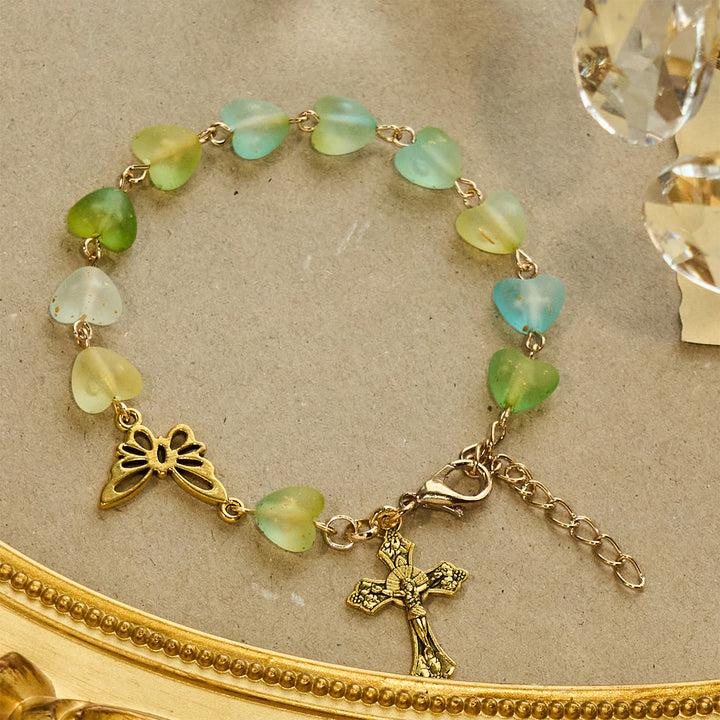 Christianartworkshop Rosenkranz und Armband mit grünem Herz und Schmetterling: Andacht und kunstvolle Spiritualität - Armband - image 4