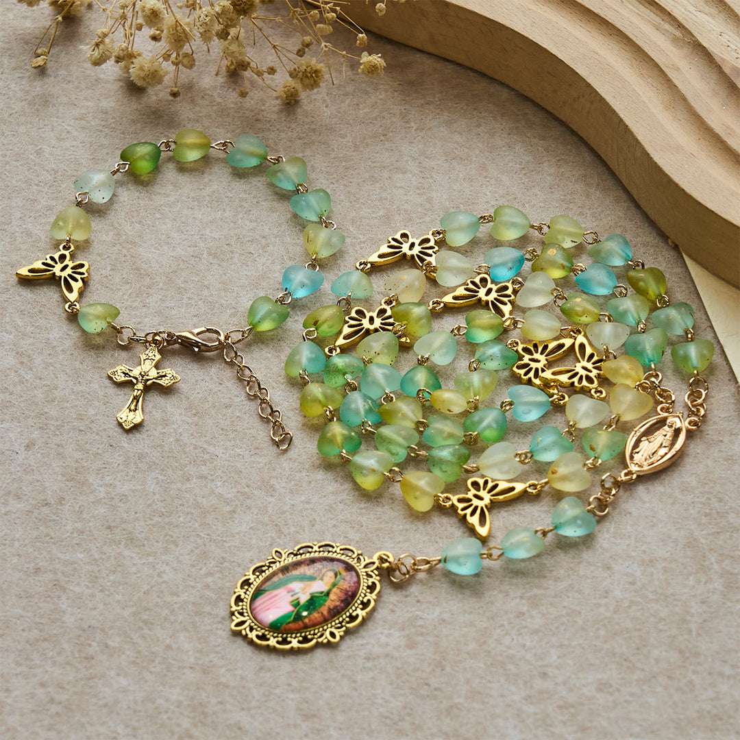 Christianartworkshop Rosenkranz und Armband mit grünem Herz und Schmetterling: Andacht und kunstvolle Spiritualität - Satz - image 5
