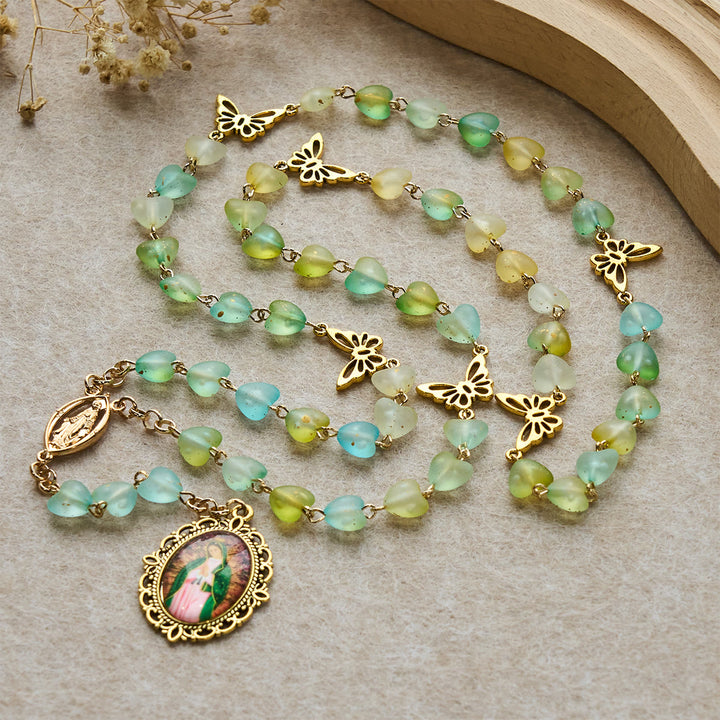 Christianartworkshop Rosenkranz und Armband mit grünem Herz und Schmetterling: Andacht und kunstvolle Spiritualität - image 1
