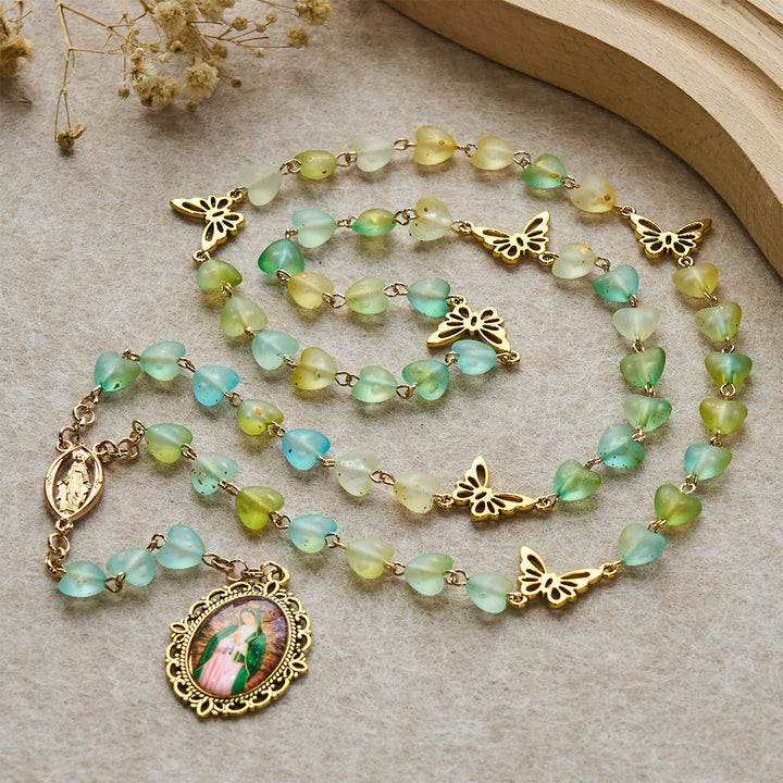 Christianartworkshop Rosenkranz und Armband mit grünem Herz und Schmetterling: Andacht und kunstvolle Spiritualität - Rosenkranz - image 0