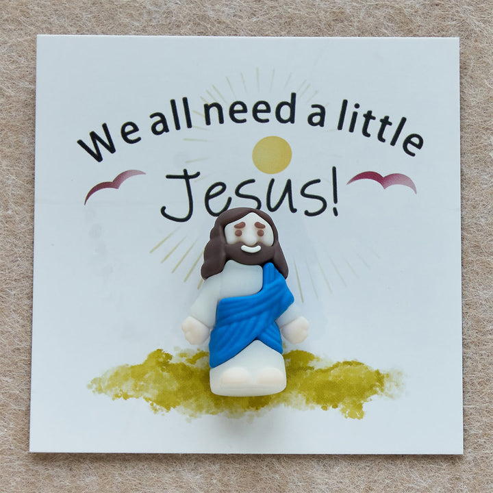Mini-Jesus-Figur von Christianartworkshop mit Karte: Wir alle brauchen einen kleinen Jesus - Blau - image 5