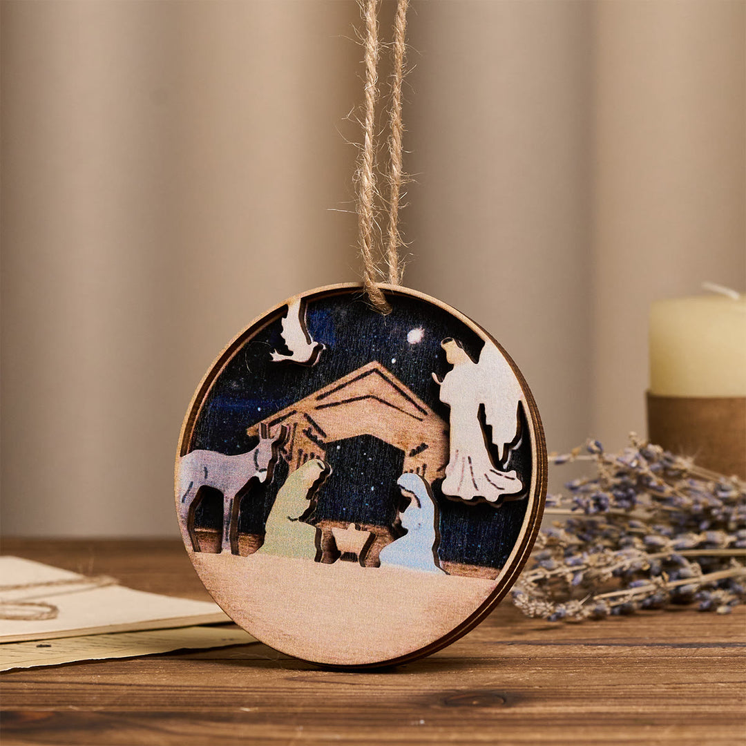 Christianartworkshop 3D-Krippe aus Holz mit Engel- und Tieranhängern - image 2