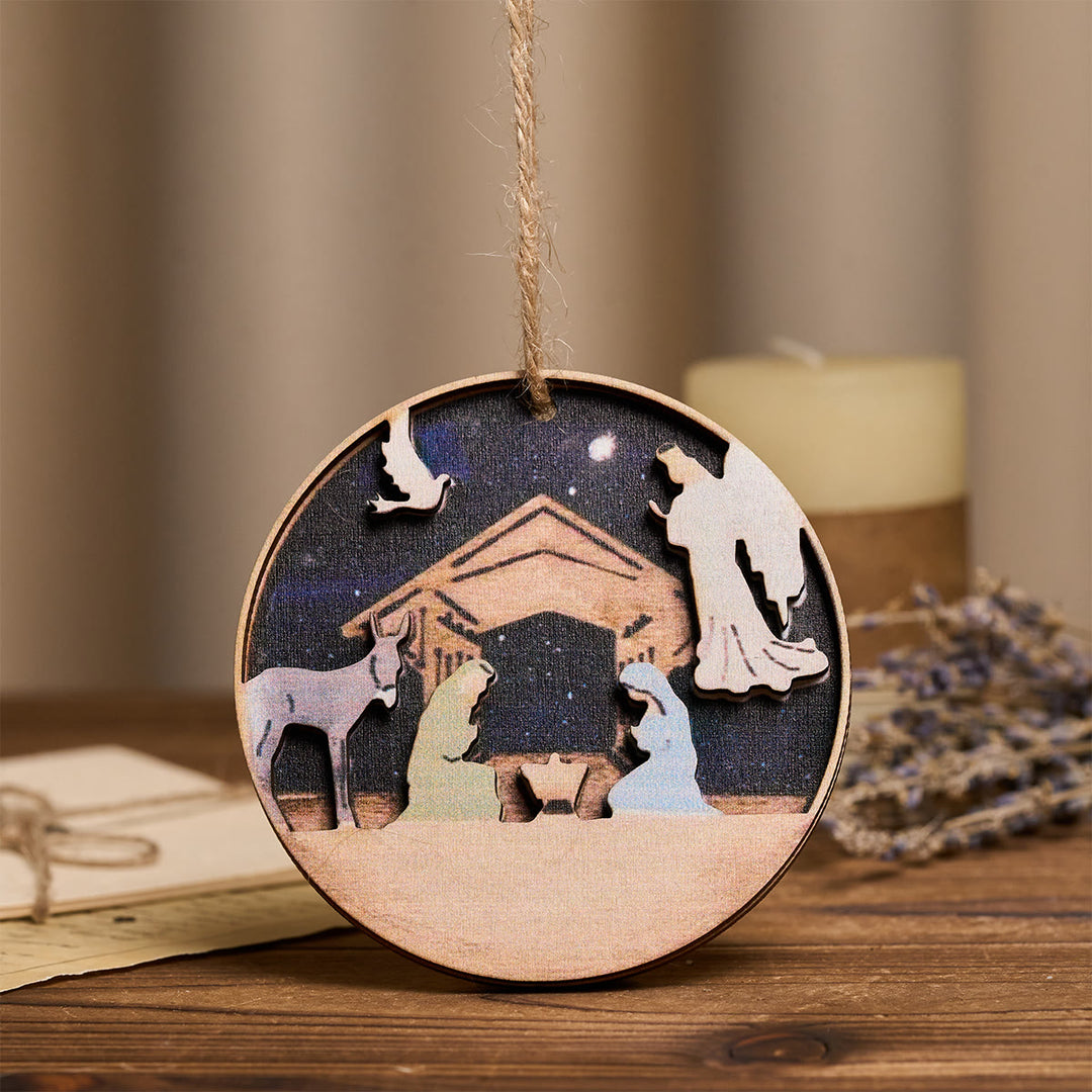 Christianartworkshop 3D-Krippe aus Holz mit Engel- und Tieranhängern - image 1