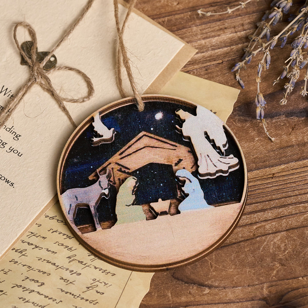 Christianartworkshop 3D-Krippe aus Holz mit Engel- und Tieranhängern - image 3