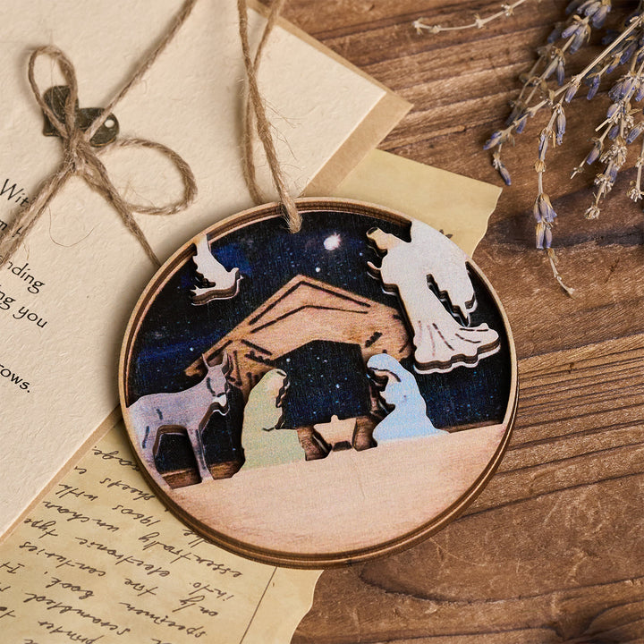 Christianartworkshop 3D-Krippe aus Holz mit Engel- und Tieranhängern - image 3