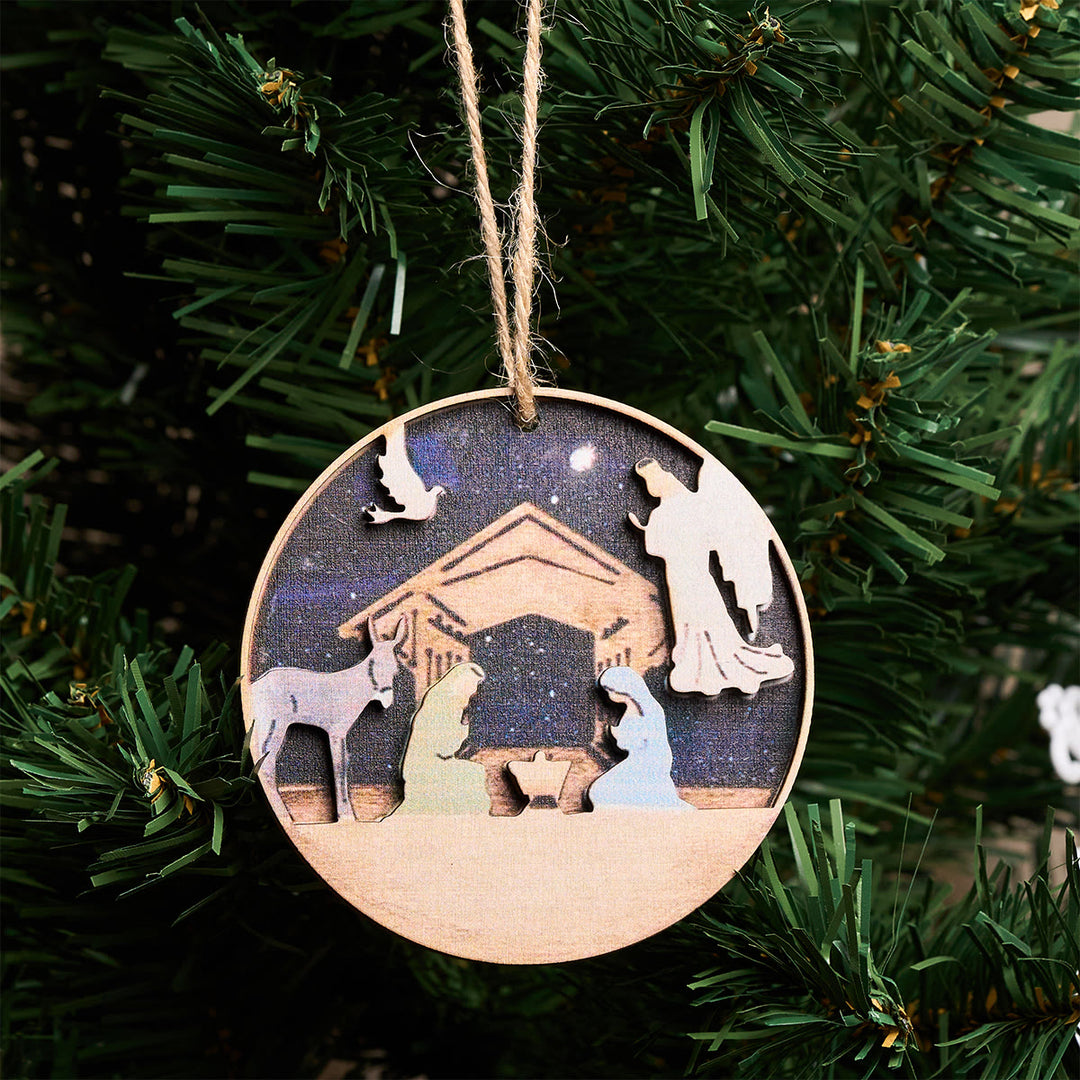 Christianartworkshop 3D-Krippe aus Holz mit Engel- und Tieranhängern - Geburt - image 0