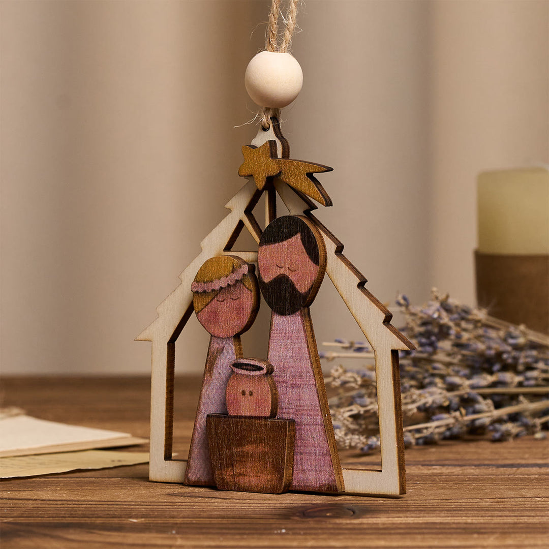 Christianartworkshop 3D-Hängeornamente der Heiligen Familie aus Holz: Glaube und verspielter Weihnachtsgeist - image 2