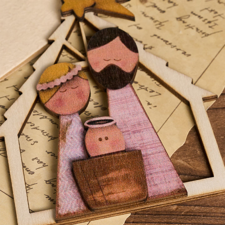 Christianartworkshop 3D-Hängeornamente der Heiligen Familie aus Holz: Glaube und verspielter Weihnachtsgeist - image 3