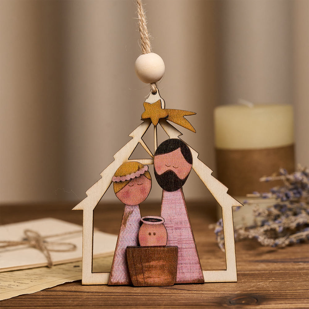 Christianartworkshop 3D-Hängeornamente der Heiligen Familie aus Holz: Glaube und verspielter Weihnachtsgeist - image 1