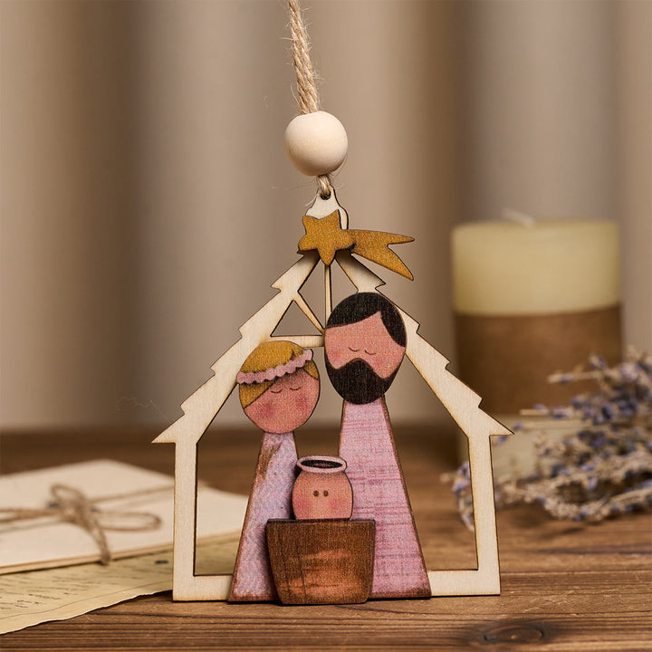 Christianartworkshop 3D-Hängeornamente der Heiligen Familie aus Holz: Glaube und verspielter Weihnachtsgeist - image 1