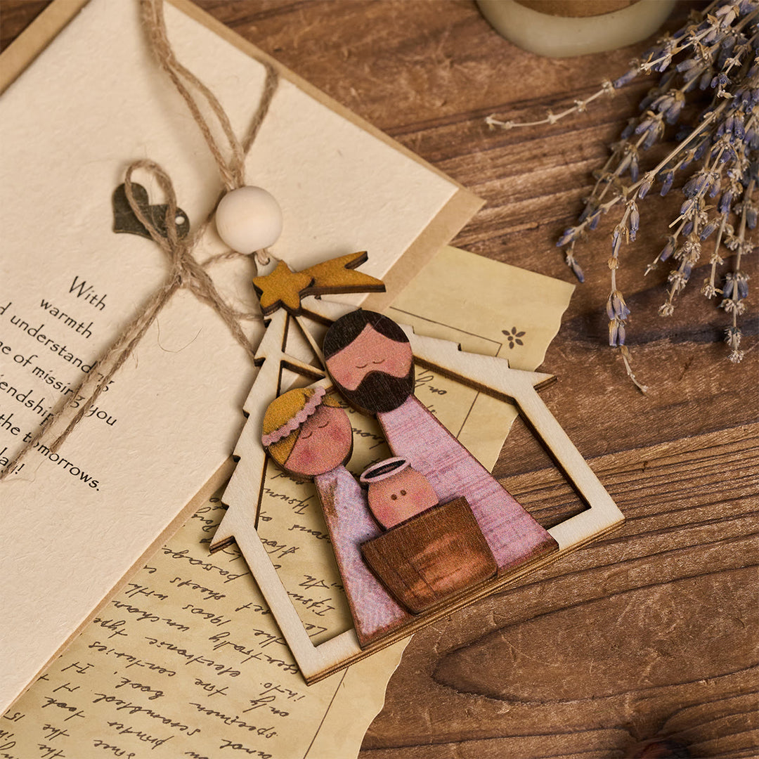 Christianartworkshop 3D-Hängeornamente der Heiligen Familie aus Holz: Glaube und verspielter Weihnachtsgeist - image 4