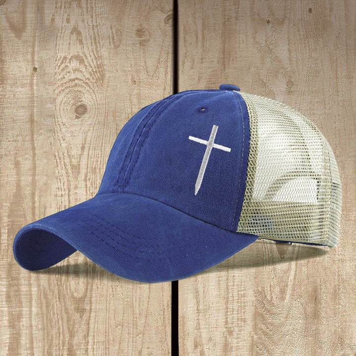 Christianartworkshop Trucker-Cap mit Kreuzstickerei: Stilvoller Ausdruck von Glauben und Spiritualität - Dunkelblau - image 1