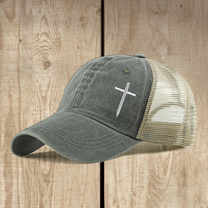 Christianartworkshop Trucker-Cap mit Kreuzstickerei: Stilvoller Ausdruck von Glauben und Spiritualität - Armeegrün - image 5