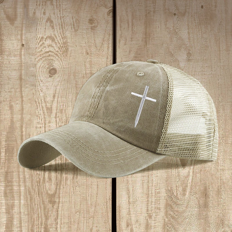 Christianartworkshop Trucker-Cap mit Kreuzstickerei: Stilvoller Ausdruck von Glauben und Spiritualität - Khaki - image 6