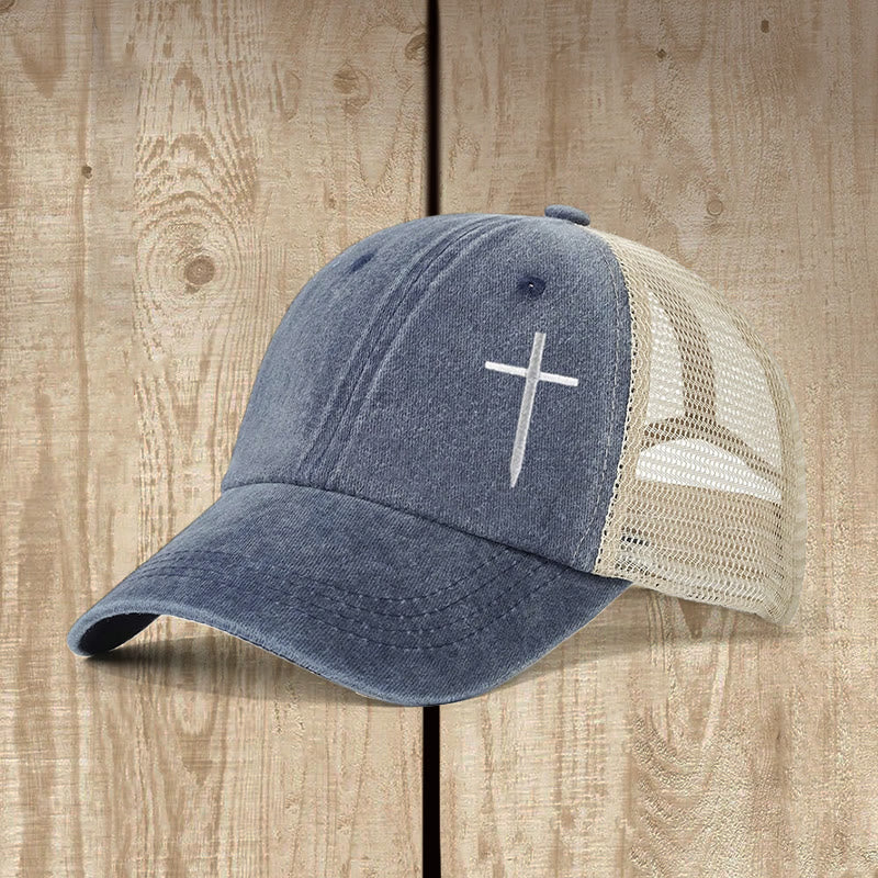 Christianartworkshop Trucker-Cap mit Kreuzstickerei: Stilvoller Ausdruck von Glauben und Spiritualität - Marineblau - image 7