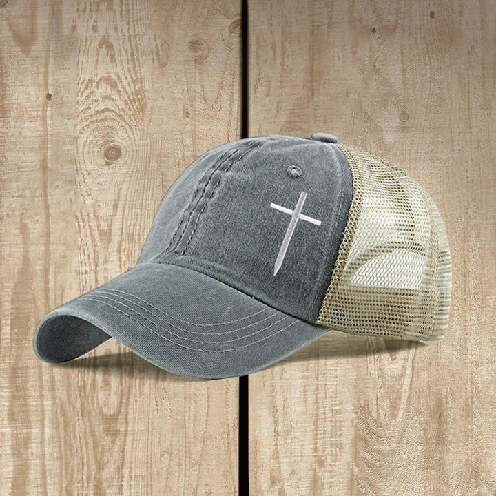 Christianartworkshop Trucker-Cap mit Kreuzstickerei: Stilvoller Ausdruck von Glauben und Spiritualität - Grau - image 2