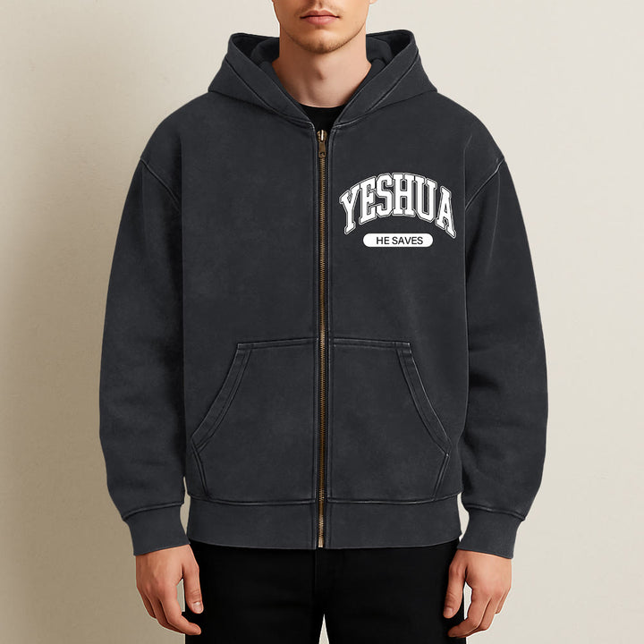 Christianartworkshop YESHUA He Saves Kapuzenjacke mit Grafikprint: Eine Mischung aus Glaube und lässiger Mode - image 5