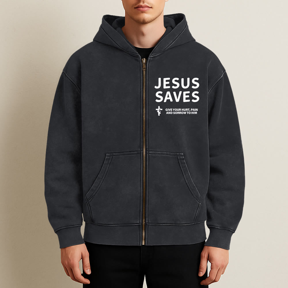 Christianartworkshop Jesus Saves Andachts-Kapuzenjacke: Drücken Sie Ihren Glauben im Alltag mühelos aus - image 1