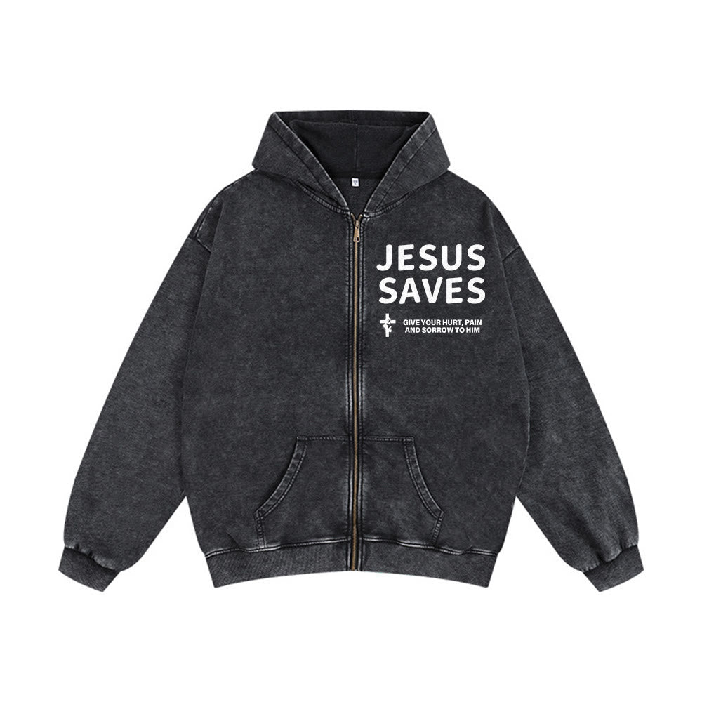 Christianartworkshop Jesus Saves Andachts-Kapuzenjacke: Drücken Sie Ihren Glauben im Alltag mühelos aus - Schwarz - 2XL - image 0