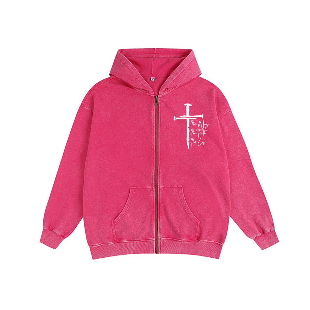 Christianartworkshop Faith Path Cross Kapuzenjacke: Der Weg, die Wahrheit, das Leben in lässiger Kleidung - Rose - 2XL - image 7