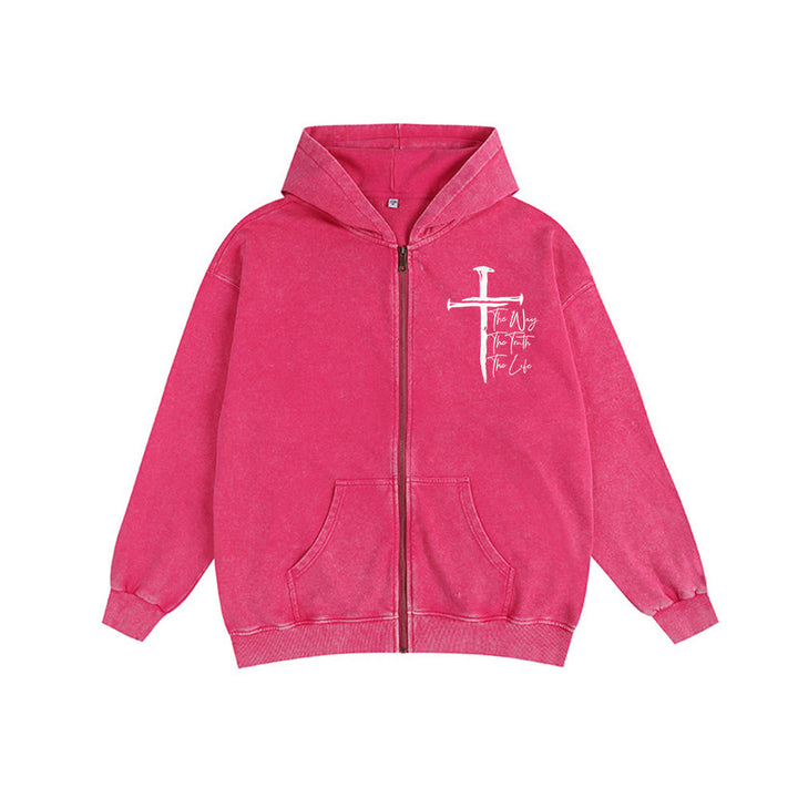 Christianartworkshop Faith Path Cross Kapuzenjacke: Der Weg, die Wahrheit, das Leben in lässiger Kleidung - Rose - 2XL - image 7