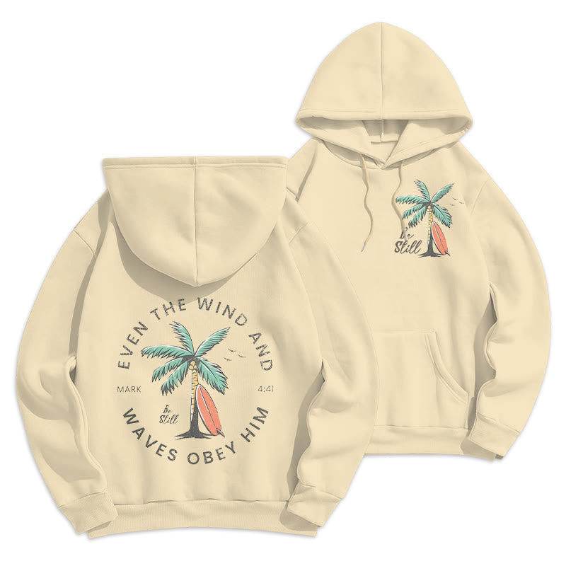 Christianartworkshop Bibelvers & Küstenmotiv „Sei still“ Fleecegefütterter Polyester-Hoodie - Beige - 2XL - image 21