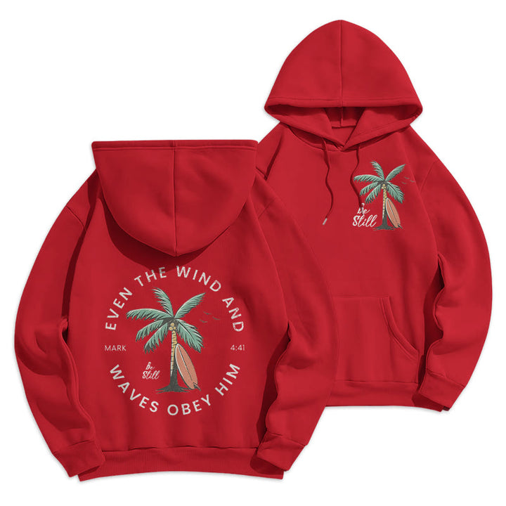 Christianartworkshop Bibelvers & Küstenmotiv „Sei still“ Fleecegefütterter Polyester-Hoodie - Rot - 2XL - image 10