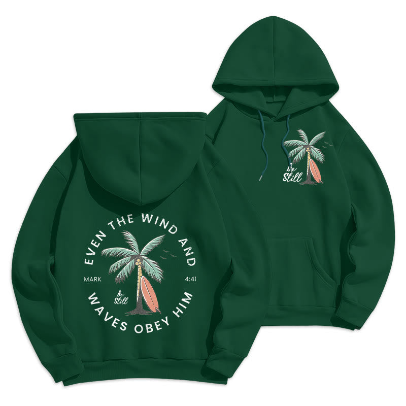 Christianartworkshop Bibelvers & Küstenmotiv „Sei still“ Fleecegefütterter Polyester-Hoodie - Grün - 2XL - image 12