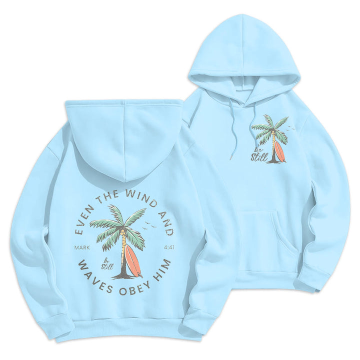 Christianartworkshop Bibelvers & Küstenmotiv „Sei still“ Fleecegefütterter Polyester-Hoodie - Blau - 2XL - image 6