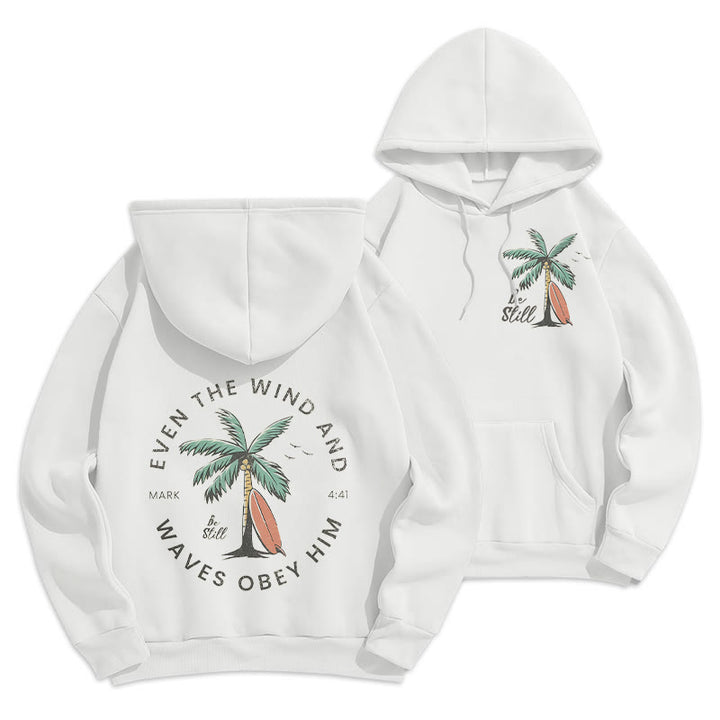Christianartworkshop Bibelvers & Küstenmotiv „Sei still“ Fleecegefütterter Polyester-Hoodie - Weiß - 2XL - image 3